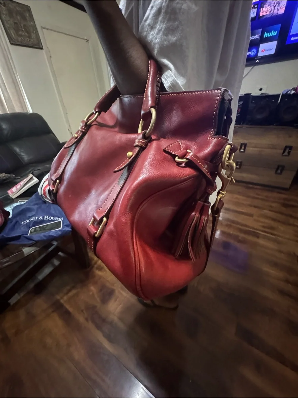 Dooney and Bourke Florentine Bordeaux Leather Satchel Handbag - Women Bags